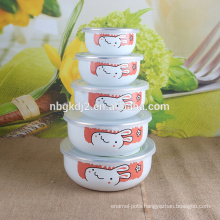 High Quality food grade enamel mixing bowl pot set with plastic lid